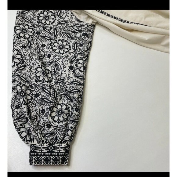 Roller Rabbit Lodi Embroidered Adrianna Cotton Black Floral Ivory Blouse Balloon - Picture 6 of 9